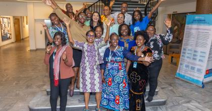 Dr. Matshidiso Moeti, WHO Regional Director for Africa (front, second from left) with UN Volunteers in the Africa Women Health Champions initiative.