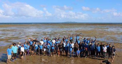 Ana Lucia Londono, UN Volunteer Associate Programme Officer for Environment and Natural Resource Management with UNDP along with colleagues on a mangrove planting project in Fiji.