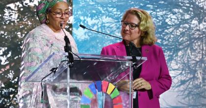 UN Deputy Secretary-General, Amina Mohammed (left) and German Minister for Economic Development and Cooperation Svenja Schulze at the launch of #WeTheWomen campaign.