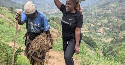 Dalida Uguyeneza (right) with Mukamusoni, a local elder in Muduha village in the Northern Province of Rwanda. This photo was taken during Dalida's volunteering as a mindset change facilitator to help rural communities.