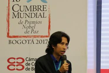 Julián Rodríguez, líder juvenil que realizó un taller de “Juventud por los Objetivos de Desarrollo Sostenible” en la Cumbre Mundial de Premios Nobel de Paz en Colombia.