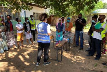 Danielle Scarpassa do Prado, UN Volunteer Associate Community-Based Protection Officer, during gender-based violence training. This was conducted together with governmental partners in the Maratane Refugee Settlement.