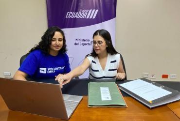 Anabel Orbe (left) UN Volunteer Technical Specialist for the Protocol on Cases of Violence in Sports during a meeting with the Ministry of Sports for the framework of gender-based violence in sports.