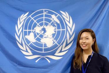 UN Volunteer Wipanee Chamnanphaison (Thailand) at UN House in South Sudan. During the human rights 2022-2023 retreat, Wipanee presented a report about capacity building activities that the UNMISS Human Rights Division organized or supported in the 2021-2022 fiscal year.