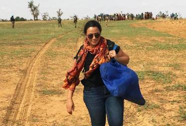 UN Volunteer Shirin Aboufanounneh, Judicial Affairs Officer with MINUSMA, during a field mission in the region of Bandiagra, Mali