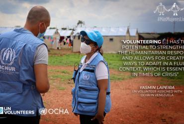 UN Volunteer, Yasmin Lapeira, serving as Humanitarian Officer with OCHA Venezuela, is seen here (right). 
