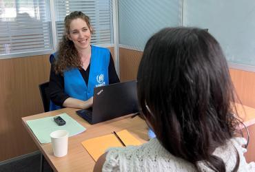 Margaux Gruaz, UN Volunteer in Refugee Status Determination interviews and assesses applicants for eligibility. Her volunteer assignment is fully funded by Switzerland.