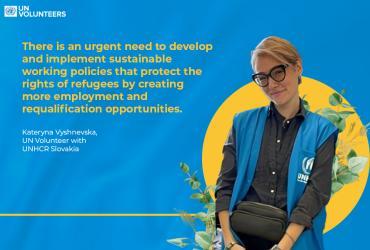 Kateryna Vyshnevska, UN Volunteer Protection Assistant with UNHCR conducts border monitoring visits, focus group discussions, counseling, interpretation, and data collection.