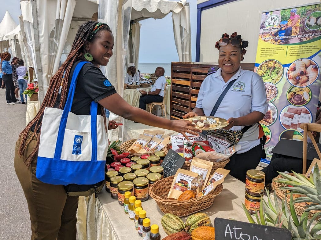 Belyse at the Local Producers Market organized by UNDP Gabon.